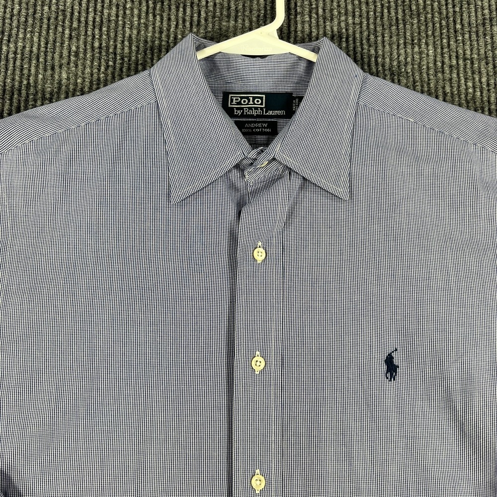Polo Ralph Lauren Shirt Mens 16.5 34/35 Blue Check Long Sleeve Button Up Andrew